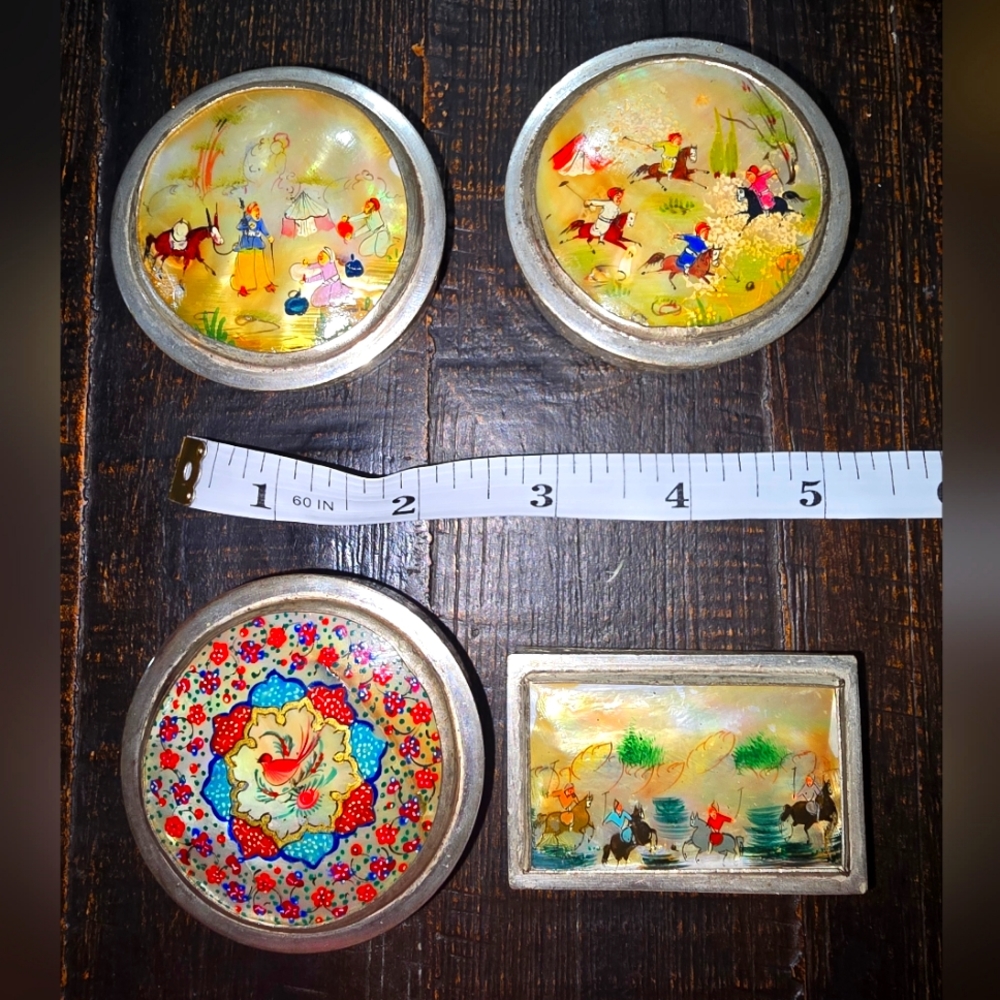 Antique Persian Mother of Pearl Silver Trinket Boxes